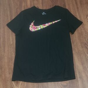 Nike Black Tee with Floral Swoosh